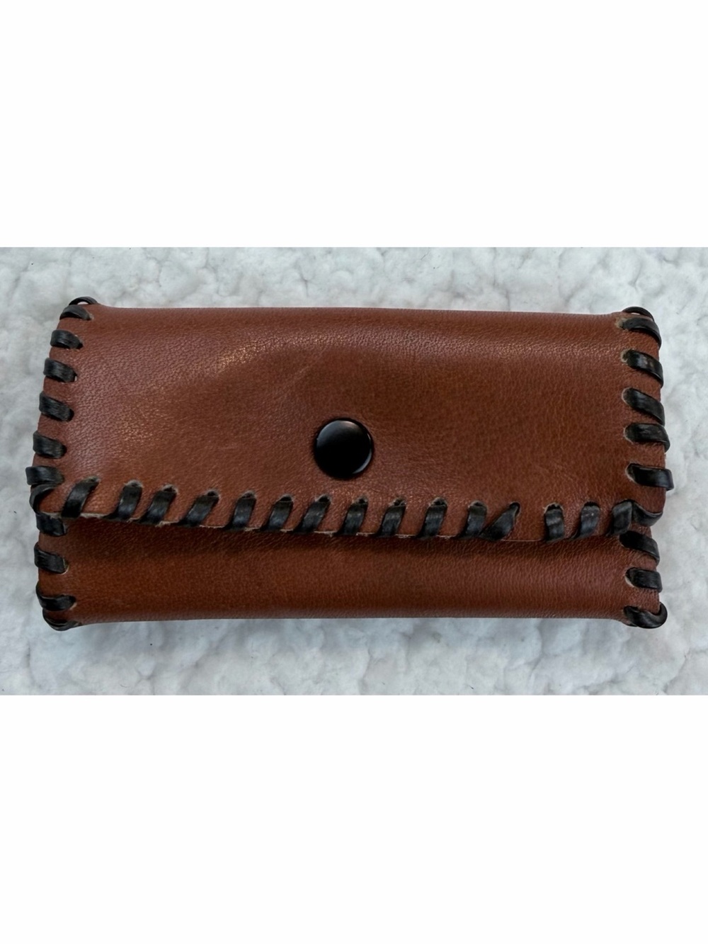 (VTG) Brown/Black Whipstitch Small Leather Key Case w/ Four Hooks
